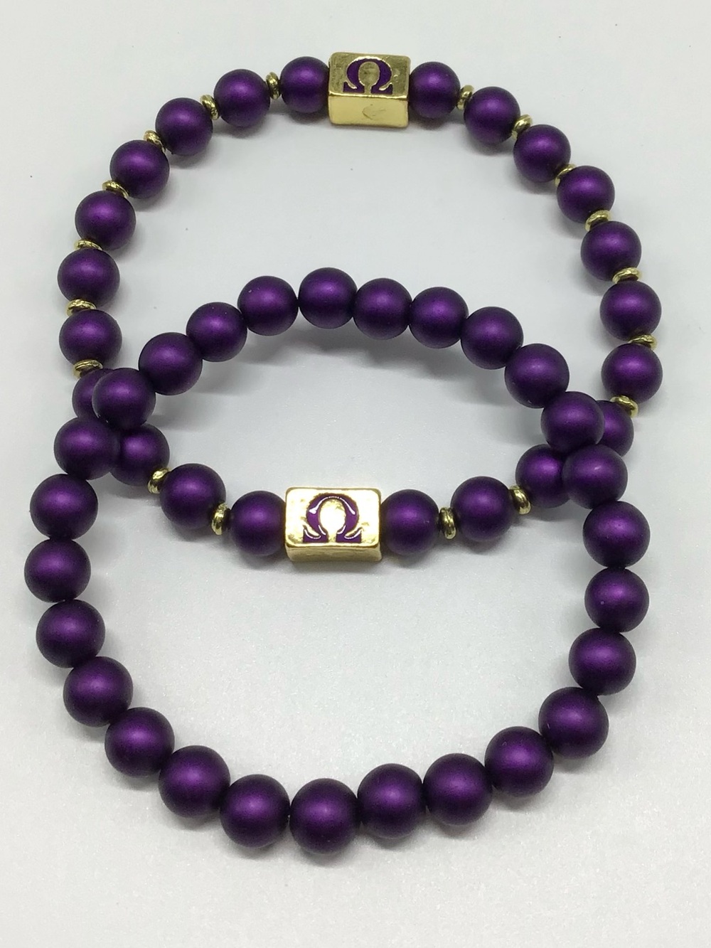 Omega Psi Phi Purple Beaded Stretch Bracelet Set